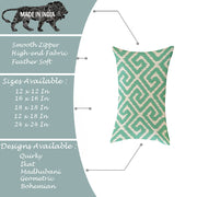 Teal Geometrical Ikat Ethnic Printed Cotton Canvas Rectangular Cushion Covers, Set of 2 (12 x 18 Inches)